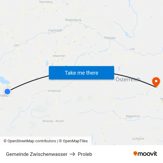 Gemeinde Zwischenwasser to Proleb map