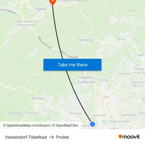 Haselsdorf-Tobelbad to Proleb map