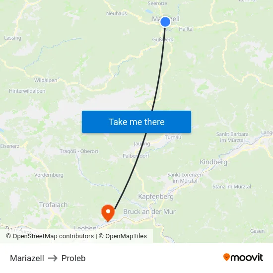 Mariazell to Proleb map