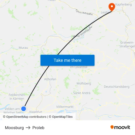 Moosburg to Proleb map