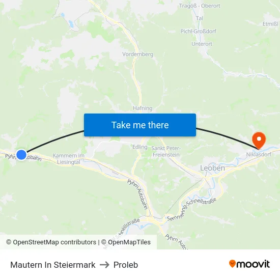 Mautern In Steiermark to Proleb map