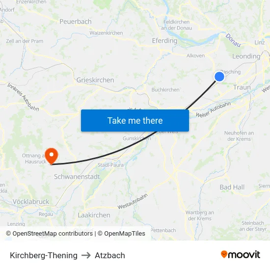 Kirchberg-Thening to Atzbach map
