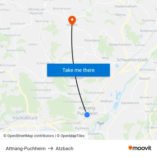 Attnang-Puchheim to Atzbach map