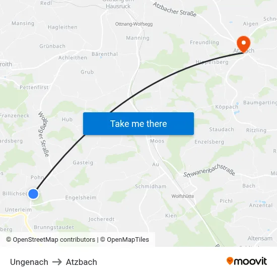 Ungenach to Atzbach map