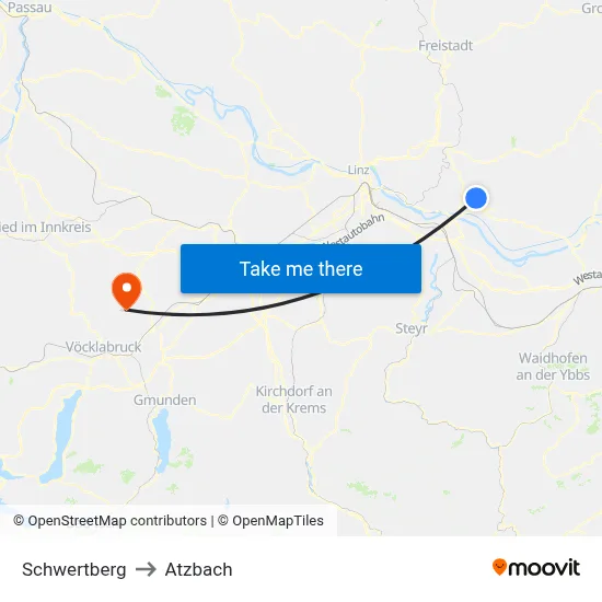 Schwertberg to Atzbach map