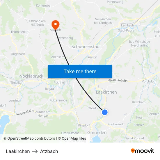 Laakirchen to Atzbach map