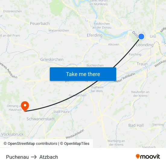 Puchenau to Atzbach map