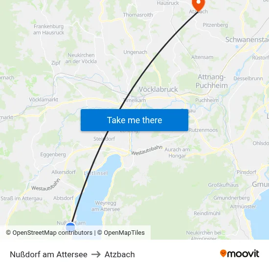 Nußdorf am Attersee to Atzbach map