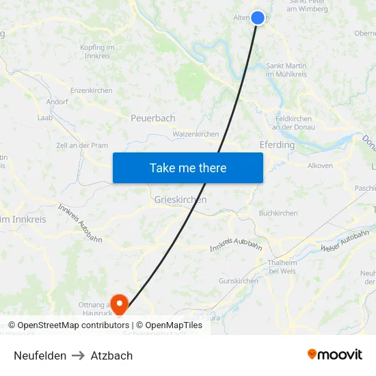 Neufelden to Atzbach map