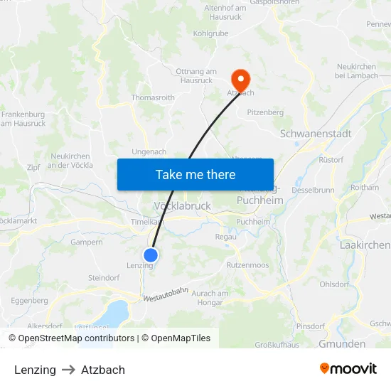 Lenzing to Atzbach map