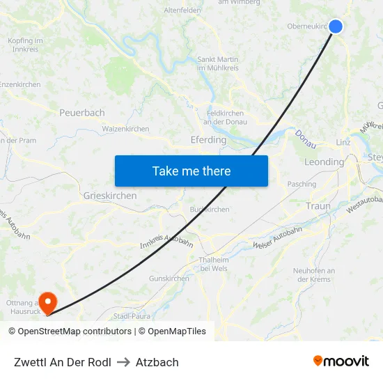 Zwettl An Der Rodl to Atzbach map