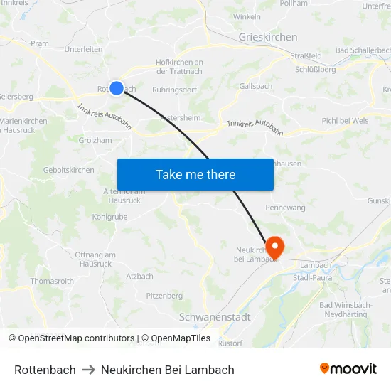 Rottenbach to Neukirchen Bei Lambach map