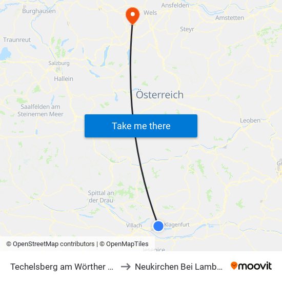 Techelsberg am Wörther See to Neukirchen Bei Lambach map
