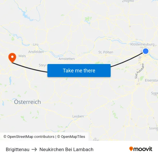 Brigittenau to Neukirchen Bei Lambach map