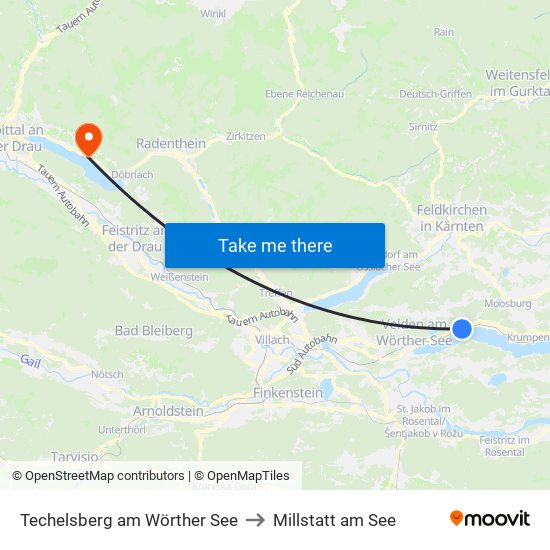 Techelsberg am Wörther See to Millstatt am See map