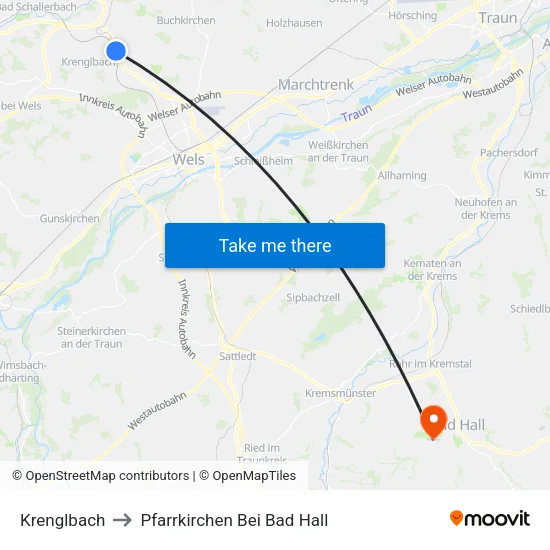 Krenglbach to Pfarrkirchen Bei Bad Hall map