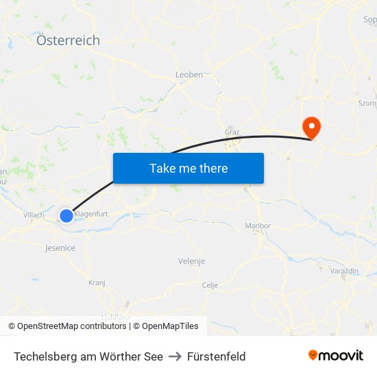 Techelsberg am Wörther See to Fürstenfeld map