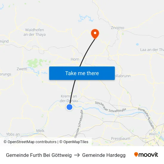 Gemeinde Furth Bei Göttweig to Gemeinde Hardegg map