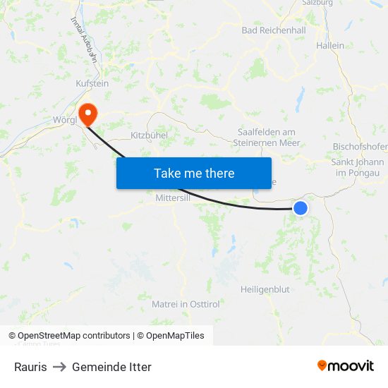 Rauris to Gemeinde Itter map