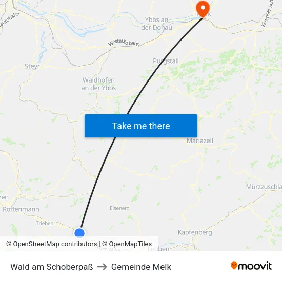 Wald am Schoberpaß to Gemeinde Melk map