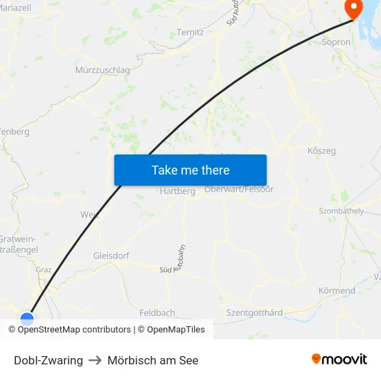 Dobl-Zwaring to Mörbisch am See map