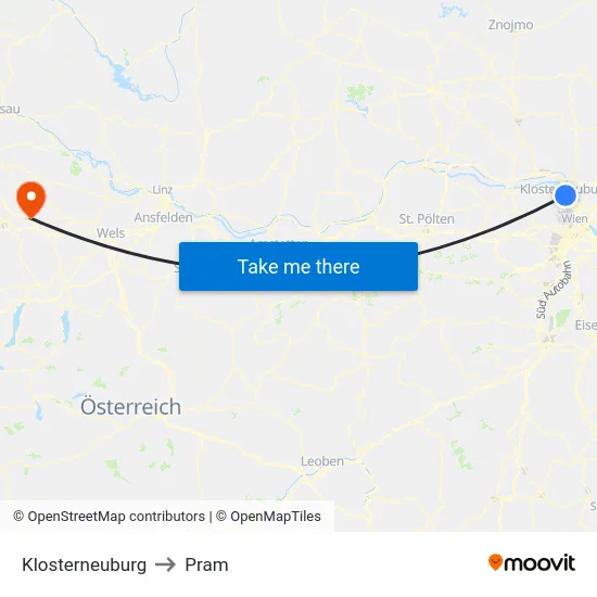 Klosterneuburg to Pram map