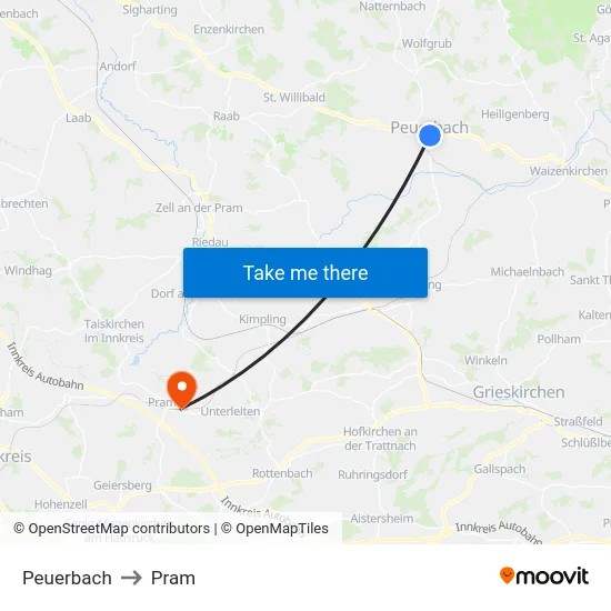 Peuerbach to Pram map