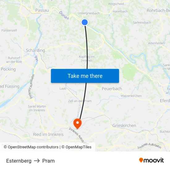 Esternberg to Pram map