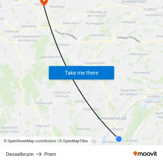 Desselbrunn to Pram map