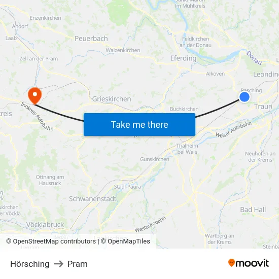 Hörsching to Pram map