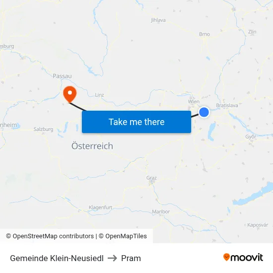 Gemeinde Klein-Neusiedl to Pram map