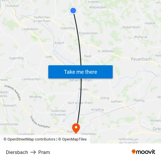 Diersbach to Pram map