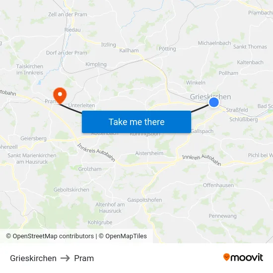 Grieskirchen to Pram map