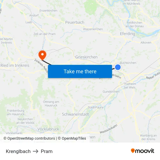 Krenglbach to Pram map