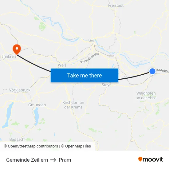 Gemeinde Zeillern to Pram map