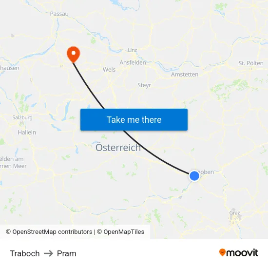 Traboch to Pram map