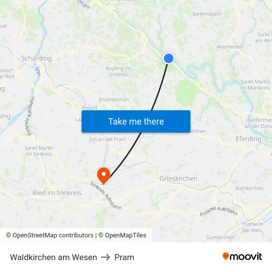 Waldkirchen am Wesen to Pram map