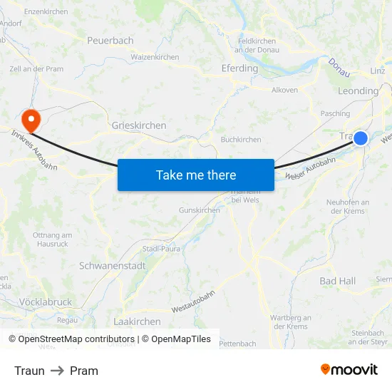 Traun to Pram map