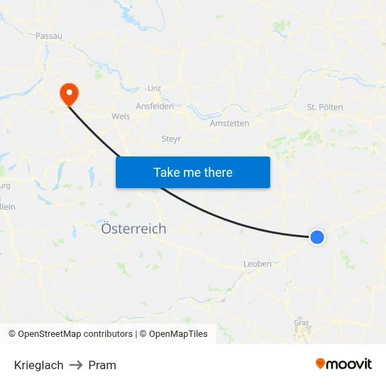 Krieglach to Pram map