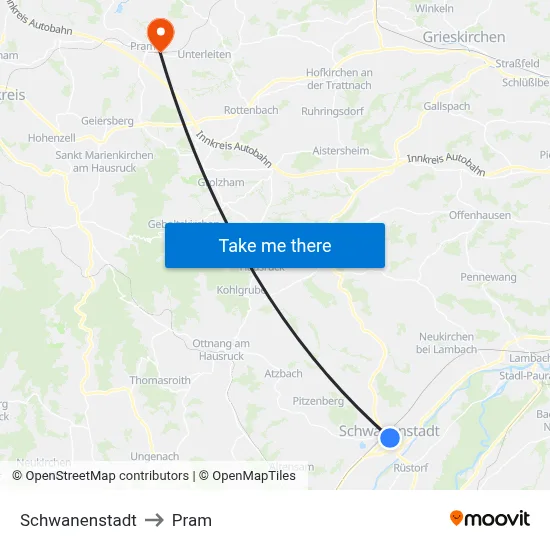 Schwanenstadt to Pram map