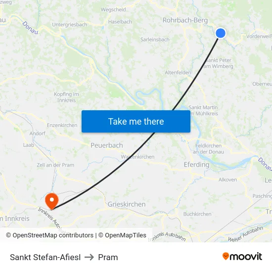 Sankt Stefan-Afiesl to Pram map