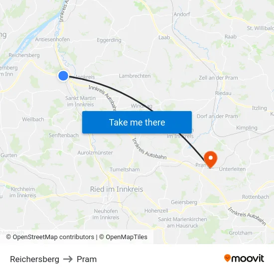 Reichersberg to Pram map