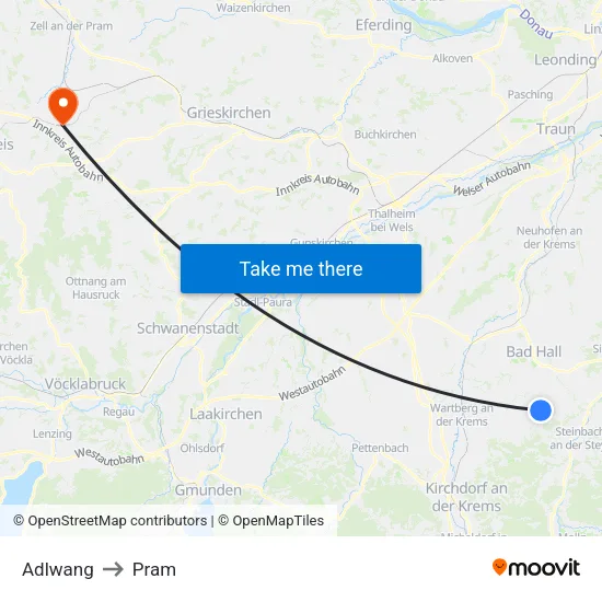 Adlwang to Pram map