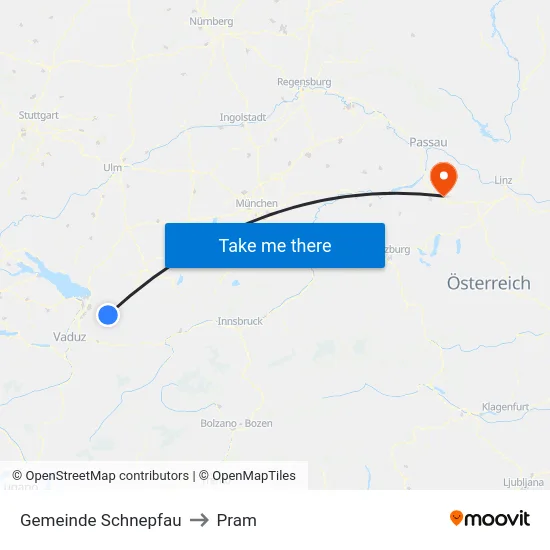 Gemeinde Schnepfau to Pram map