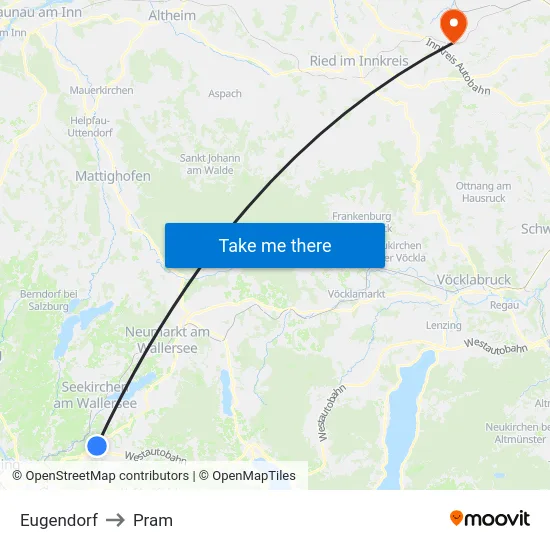 Eugendorf to Pram map