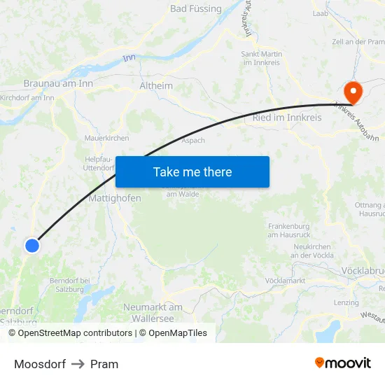 Moosdorf to Pram map