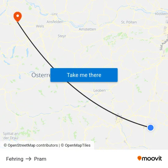 Fehring to Pram map