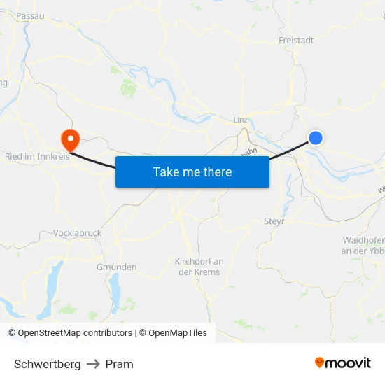 Schwertberg to Pram map