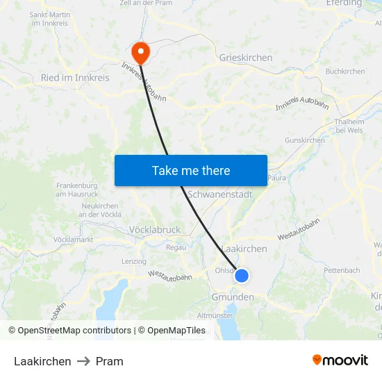 Laakirchen to Pram map