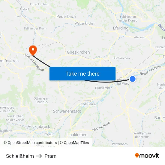 Schleißheim to Pram map